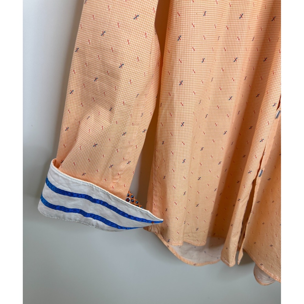 Robert Graham X Collection Orange Geometric Print Shirt XL Button LS Flip Cuff - Picture 11 of 16